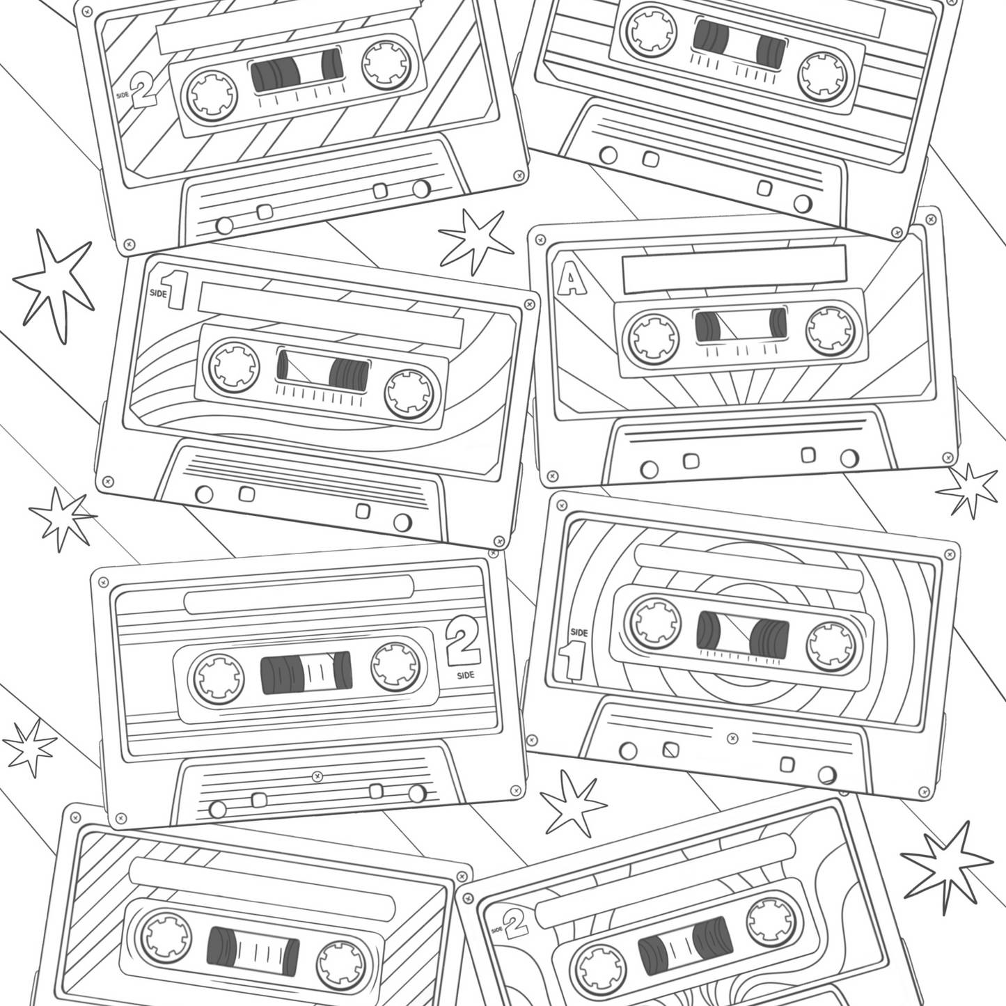 Cassette Tapes Coloring Page (Digital Download)