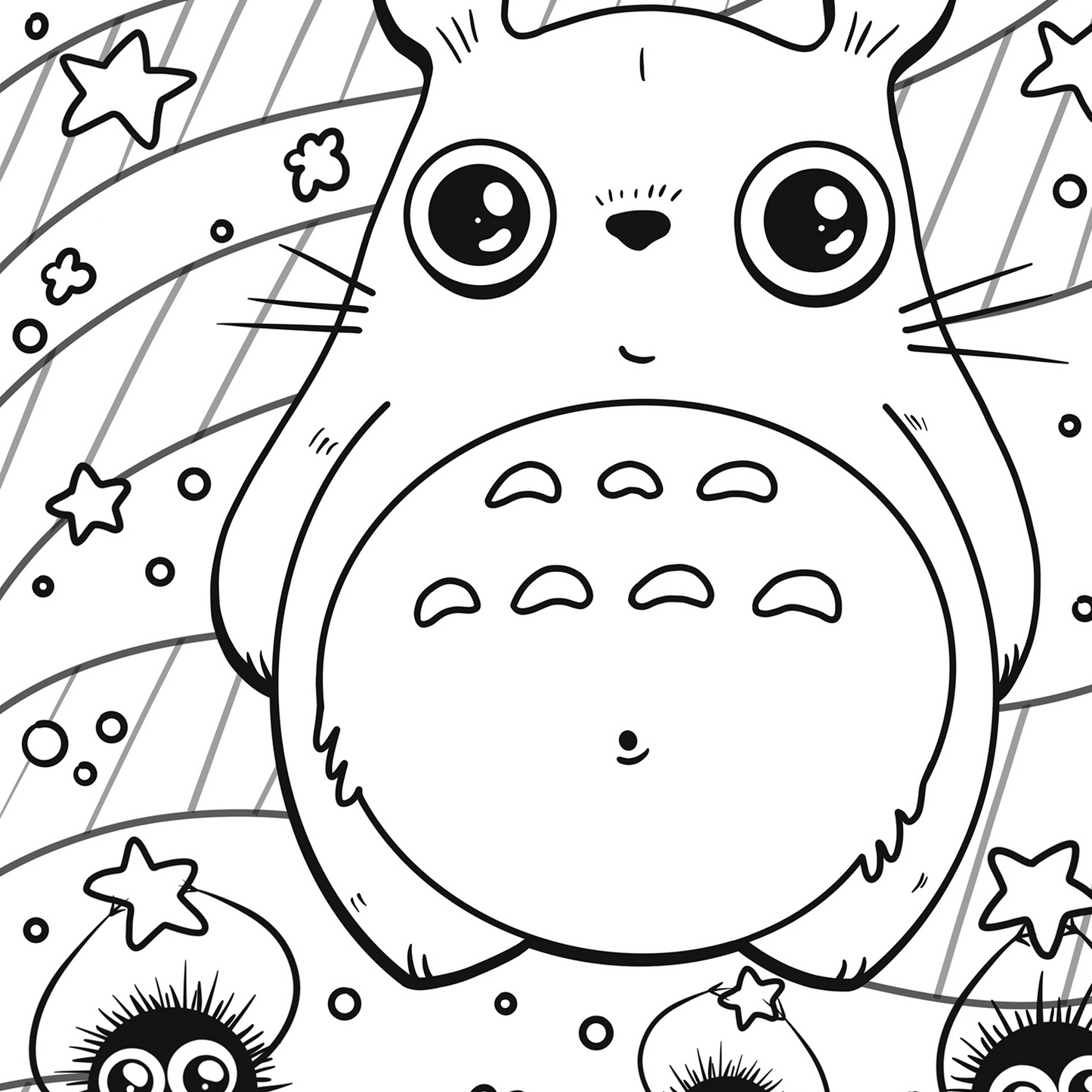 Totoro + Soot Sprites Coloring Page (Digital Download)